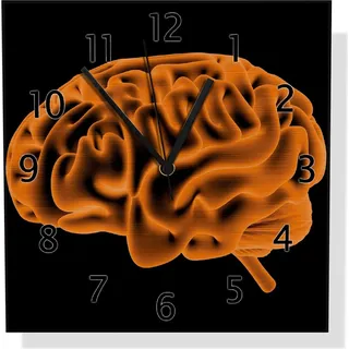 Wallario Design Wanduhr Menschliches Gehirn in leuchtend orangener Farbe aus Aluverbund, Größe 30 x 30 cm - Schwarz