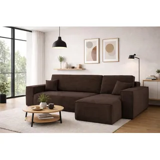 Kaiser Möbel Ecksofa mit schlaffunktion und bettkasten, Sofa L-form, Couch L-form BEST Dicker Cord Braun Rechts - Braun