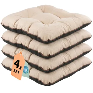 Outdoor Leinen-Optik Sitzkissen Stuhlkissen - 4er Set - 45 x 45 cm - Made in EU, Wasserdichtes & UV-beständig Gartenkissen - Stuhlauflage Stuhlpolster für Balkonstühle – Beige