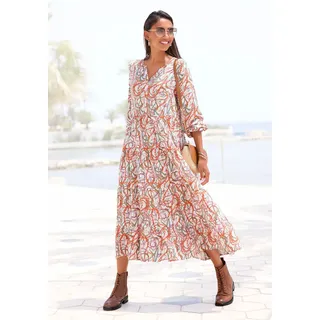 LASCANA Maxikleid "mit Alloverprint und V-Ausschnitt aus Viskose, locker bequemer Look" Ohne Taschen Langärmliges Webkleid, Sommerkleid, lockeres Kaftankleid, Druckkleid, bunt bedruckt
