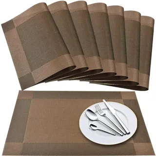 Newk Tischset, Crossweave Vinyl Woven Tischsets, rutschfeste Isolierung Waschbare Tischsets Set (8er-Set, Braun)