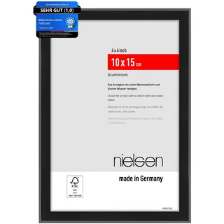nielsen Bilderrahmen, 10 x 15 cm, Aluminium, Schwarz matt, Fotorahmen zum Auftstellen im Hoch- & Querformat, bruchsicheres Kunstglas, Atlanta