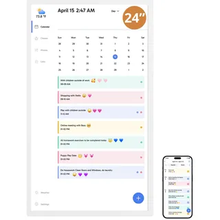 Dragon Touch 24 Zoll Digitaler Kalender Wand - 1920*1080 FHD Elektronischer Wandkalender Familienplaner mit 32GB Speicher und Wandmontierte Drehhalterung, Touchscreen Intelligenter Tischkalender-Weiß