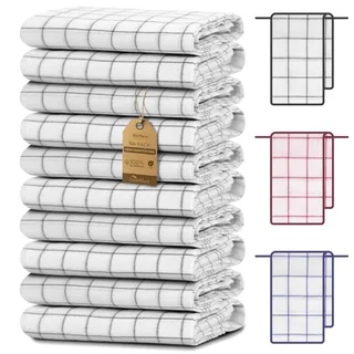 NatureMark 10er Set Geschirrtücher 50x70 cm 100% Baumwolle, saugfähig & strapazierfähig – Geschirrtücher und Küchentücher für Haushalt und professionelle Küchen, inklusive E-Book, Farbe: Anthrazit