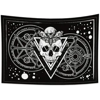 YONGFOTO 150x100cm ZuckerSchädel Wandteppich, Kopf Skelett Wandteppiche Mond Insekt Schmetterling Weiße Punkte Kompass Weissagung Wandbehang für Wohnzimmer Wohnheim Dekor Sofa Teppich Decke