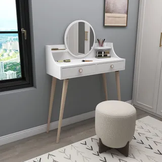 Skye Decor, Roys - White, Schminktisch, Weiß, 100 % MELAMINBESCHICHTETE SPANPLATTEN, 90 x 35 x 131 cm - Weiß
