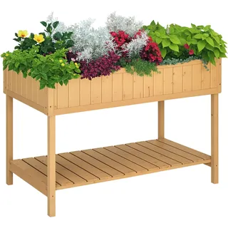 Outsunny Pflanztisch Hochbeet Pflanztisch Blumenkasten Anzuchttisch 8 Fächer mit Abfluss Ablage Tanne Massivholz Naturholz 110 x 46 x 76 cm