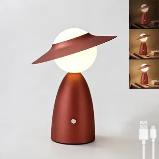 LOGT Figur Tischlampe mit Touch Dimmbare LED Akku Tischleuchte Kabellos Pilz Lampe Art Deco Nachttischlampe USB Aufladbar Tragbar Nachtlicht 3 Farbmodi Pilzlampe für Schlafzimmer Wohnzimmer,Rot