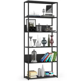 Akord Loft-Regal Schwarz 80x192x32 cm , Holzwerkstoff, Metall , Nachbildung , 6 Fächer , Rechteckig,Rechteckig , 80x192x32 cm , Wohnzimmer, Regale, Bücherregale