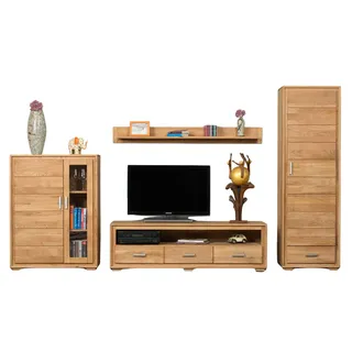 Wohnwand Basel Set VII Wildeiche Massivholz geölt 4-teilig - Braun