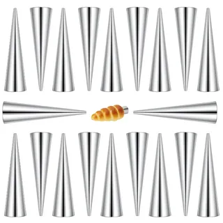 20 Stück Schillerlocken Formen, Schillerlockenform, Cannoli formen, Schaumrollenformen, Edelstahl Gerade Röhrchen Hörnchen Sahnerollen, Cannoli Backformen für Kuchen Gebäck Croissant