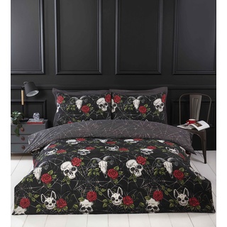 Rapport Home Black Duvet Cover Set with Skulls & Roses, Halloween Themed Microfiber Single Bedding Set