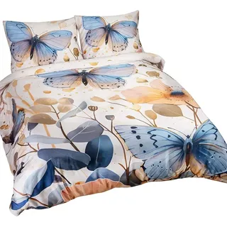 Bettwäsche, Baumwollsatin, hohe Qualität, Satynlove 200x220 12410 Schmetterlinge - Blau