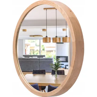 STOLARNIA PIKA Wandspiegel mit Holzrahmen (37 cm) - Spiegel Rund Holz Eiche - Kleine Runder Badspiegel für Badezimmer, Flur, Wohnzimmer - 40 cm - Braun, Naturbelassen