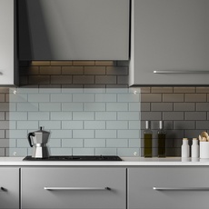 Bild Spritzschutz Küche, Sicherheitsglas, Kochnische Fliesenschutz, Herdblende 90x50 cm, Wandmontage, transparent