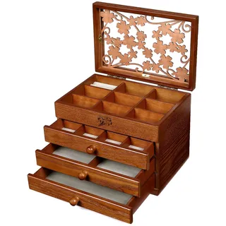 Changsuo-Schmuckkästchen aus Holz für Damen mit Schubladen und Acryldeckel (Drei Schubladen)