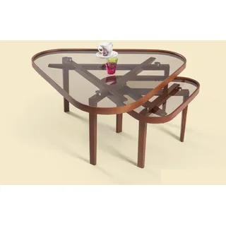 Robuster Couchtisch Set Designer Dreieckige Sofatische Luxus Holz Möbel - Braun