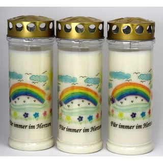 3er Set Grabkerzen, Sternenkind - (21x7,5 cm) – Grablicht mit 7 Tage Brenndauer – (3810) – Wetterfestes Trauerlicht mit Deckel - Hochwertige Trauerkerze - Edle Gedenkkerze aus Deutschland