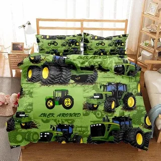 Famanu Bettwäsche Set mit Traktor-Motiv - 135 x 200 cm + Kissenbezug 80 x 80 cm