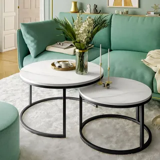 Runder Couchtisch CIRI 2in1 LEVANTO 80 cm und 60 cm Schwarz / marmor levanto - Schwarz