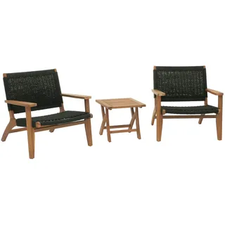 Mendler Lounge-Garten-Garnitur HWC-N49, Balkon-Set Sitzgruppe Sessel, Seilgeflecht Rope Holz Akazie MVG-zertifiziert, schwarz