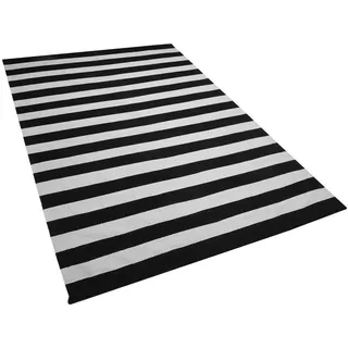 Beliani Outdoor-Teppich Tavas 200/140 cm , Schwarz , Kunststoff , Gestreift , Rechteckig , 140x200 cm , Teppiche und Böden, Teppiche, Outdoorteppiche