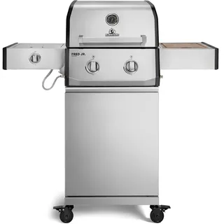 BURNHARD® FRED Jr. Deluxe Gasgrill 2-Brenner, Edelstahlrost, Edelstahl | 900°C Infrarot-Zone, Heckbrenner, Seitenkocher, Aludruckguss-Edelstahl-Brennkammer, 11 kW Leistung