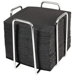Hostelnovo - Serviettenhalter aus Edelstahl mit 50 schwarzen Cocktailservietten, 10 x 10 cm