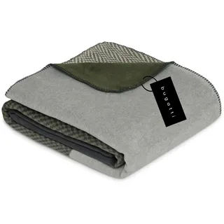 bugatti Decke 150x200 cm - Baumwollmix, warm & waschbar, Kuscheldecke grün mit tollem Muster