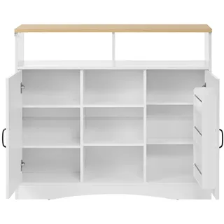 Okwish Kücheninsel mit Rollen Ausziehbarem Esstisch und Stauraum 110x34-68x97cm weiß