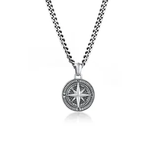KUZZOI Herren Panzerkette Kompass Maritim 925er Silber Halskette Windrose (34mm) 925 Sterling Silber oxidiert Herrenkette mit Anhänger Länge 50cm