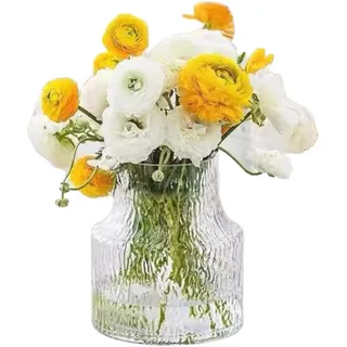 Gefüllte Glas Vase Eindeutig Eylkoi - Dicke Geriffelte Vase Breite Große Glasblume Dekorative Vasen für Mittelstücke Modern für Home Wohnzimmer, Esstisch, Regal, Eingang, Büro, Hochzeit, 19cm