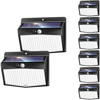 nipify 8 Stück Solarlampen für Außen mit Bewegungsmelder, 3 Modi Solarleuchten Beleuchtung IP65 Wasserdichte, 168 LED Superhelle Solar Lampe Wandleuchte für Aussen Garten Wand Garage Hof