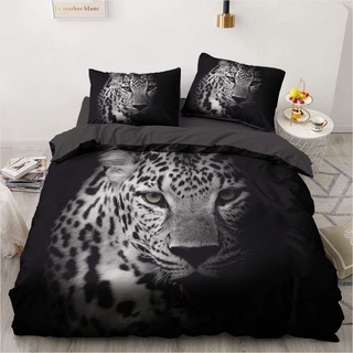 YASMENG 3D Bettwäsche 135x200 Leopard Tiermotiv Schwarz Grau Bettbezug Set Weich Flauschig Mikrofaser Bettwäsche 2teilig für Geschenke Zimmer Deko mit Reißverschluss und 80x80 cm Kissenbezug