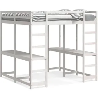 Hochbett mit Schreibtisch & Leiter Weiß 160x200 cm Kiefernholz - Weiß
