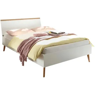 Furn.Design Bett weiß, Eiche Riviera, Einzelbett skandinavisch, Liegefläche 140 x 200 cm , Holzwerkstoff , Nachbildung,Eiche , 140x200 cm , FSC 100% , Schlafzimmer, Betten