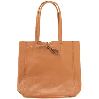 Tragetasche ZWILLINGSHERZ "Ledershopper "Small", Damen, cognac, Leder, unifarben, Taschen Tragetasche, mit Schulterhenkel und Bindeband