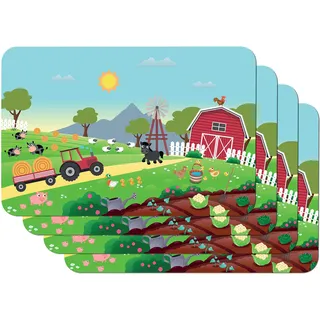 Vénilia Tischsets "Country" - 4 Stück - lebensmittelecht - 59112 | Platzsets abwaschbar, Platzdeckchen, Tischunterlage, Tischmatten Esstisch