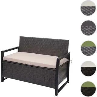 Poly-Rattan 2er Sitzbank HWC-F39, Gartenbank Truhenbank, Staufach Aufbewahrung Sitzkissen ~ grau, Ki