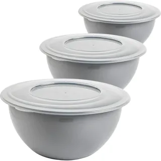 Rühr- und Salatschüssel 5l mit Deckel, stapelbar, vielseitig, 3 Stück Set - Grau