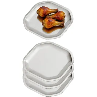 SANQIAHOME 15x15cm quadratischer Vorspeisenteller, 4er-Set, kleiner Teller aus verdicktem Edelstahl, Brot Sushi Dessertteller,silber