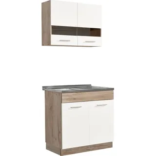 Homestyle4u Küchenzeile 80 cm Eiche Weiß