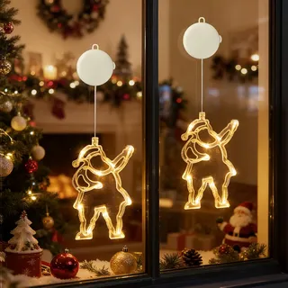 2 Stücke LED Weihnachtsmann Lichterkette Fensterlicht mit Saugnapf Für Party Weihnachten Hängende Fenster Deko - Weiß