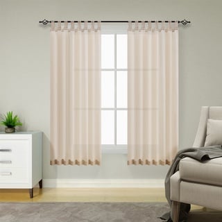 TOPICK Voile Gardinen mit Schlaufen Sheer Vorhänge Transparent Vorhang Gaze Paarig Schals Fensterschal Wohnzimmer Schlafzimmer Küche 175 cm x 140 cm(H x B) 2er-Set Beige