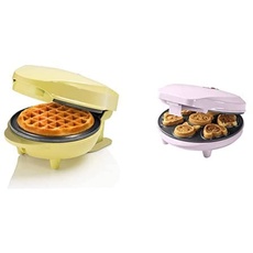 Bestron Mini-Waffeleisen & Waffeleisen für Mini-Cookies im Retro Design, ideal für Kindergeburtstage, Ostern, Weihnachten, 550-700 Watt, Farbe: Gelb & Rosa