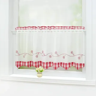 Joyswahl Scheibengardine mit Landhausstil Bistrogardine Stangendurchzug »Helene« Landhaus blickdichte Gardine Stores HxB 45x120cm Rot 1er Pack