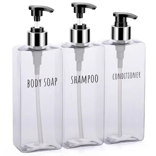 Segbeauty Transparenter Seifenspender, nachfüllbare Shampoo- und Conditionerflaschen, quadratischer Kunststoff-Spender mit Pumpe für Dusche, Badezimmer, Flüssigkeitsbehälter-Set, 3er-Set, 500 ml