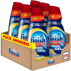 Finish All in 1 Max Power Gel Zitrone Entfettungsgel für Spülmaschine, 6 Stück - 210 Wäschen