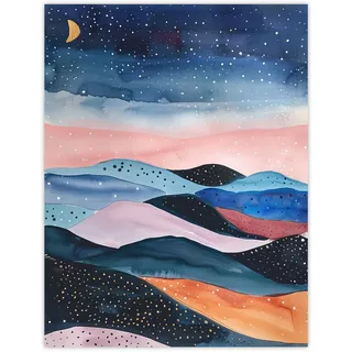 Artery8 Abstract Boho Landscape Starry Night Sky Folk Art Living Room Large Wall Art Poster Print Thick Paper 18X24 Inch