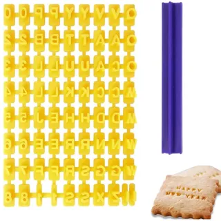 Funalix Alphabet Keksform mit Zahlen - Kunststoff Klein Keksstempel Buchstaben Backset für Plätzchen, Fondant & Deko (Gelb)
